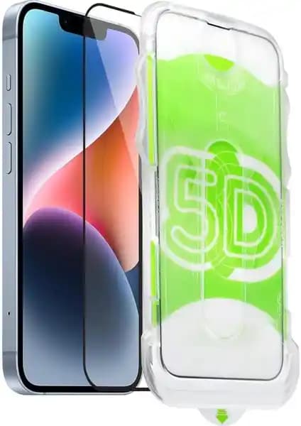 Fibaks Apple iPhone 13 Uyumlu Tam Kaplayan Cam Ekran Koruyucu ve Kolay Uygulama Aparatı