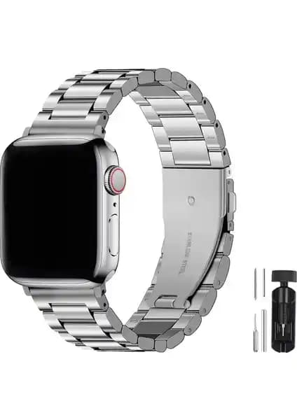 Apple Watch Ultra Ultra 2 için titanyum ayarlı paslanmaz çelik kordon; dayanıklı konfor