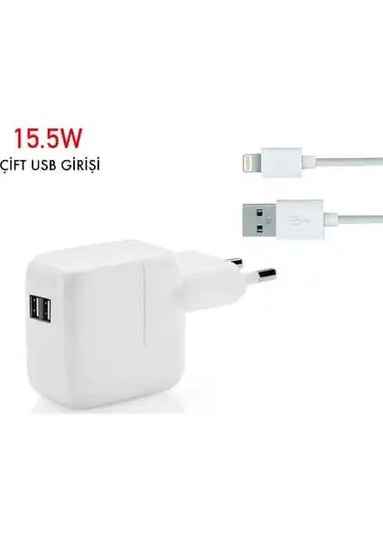 Daytona 15.5W Çift Port Apple iPad Şarj Adaptörü ve OEM Kablo — iPad Air / Air 2 Uyumlu