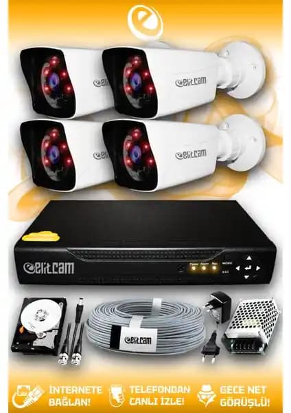 Elitcam 4 Kameralı Kare Dış Kamera Seti ile Uzaktan İzleme ve Kayıt Yönetimi Kolaylık Sağlar