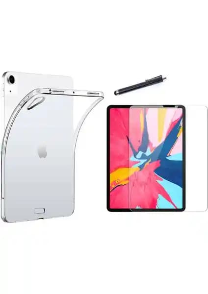 Fibaks iPad 9. Nesil 10.2 inç Şeffaf Silikon Kılıf, Ekran Koruyucu ve Kalem