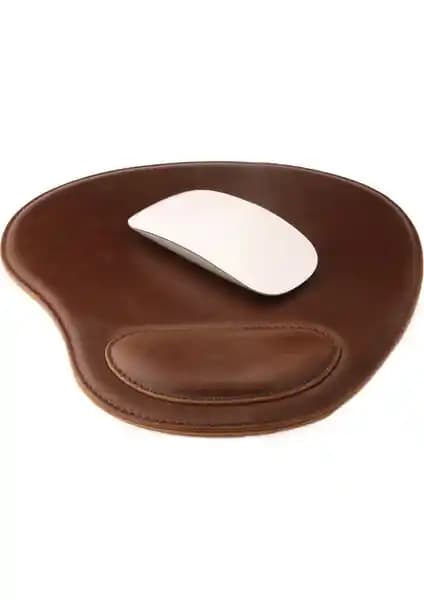 Londo Ot219 Oval Deri Bilek Destekli Mouse Pad – Kahverengi, Ergonomik Ofis Aksesuarı