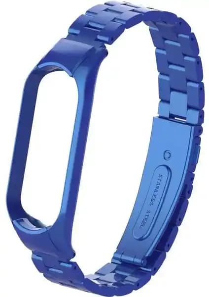 MobaxAksesuar Xiaomi Mi Band 5 Uyumlu Klipsli Metal Kordon Lacivert - 16 Kademe Ayarlı