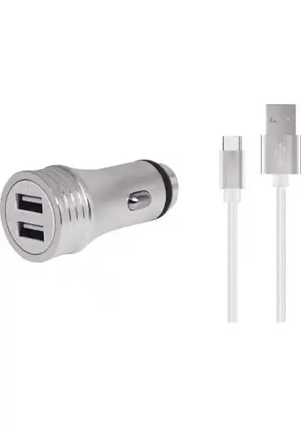 Polosmart PSM47 Araç Şarj Ünitesi: 2 USB Çıkışı ve Type-C Data Kablosu, 50 cm