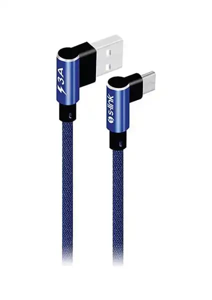 S-Link Swapp SW-C757 Type-C 15 cm Lacivert Metal Kılıflı Kablo – 3A Güç ve Veri Aktarımı
