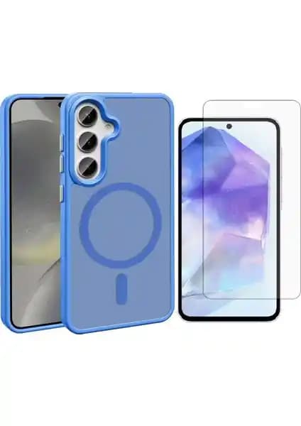 Samsung Galaxy S25 için MagSafe uyumlu, mat arka yüzeyli ve nano ekran koruyuculu kılıf