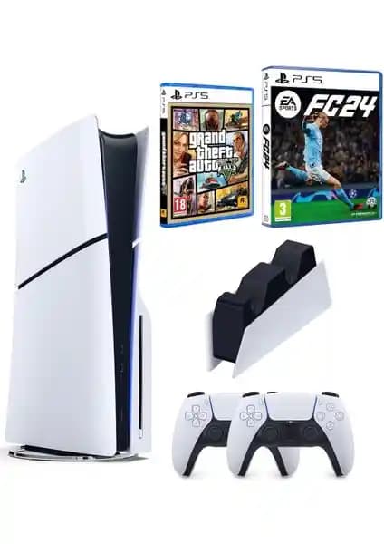 Sony PlayStation 5 Slim Paket: 1TB Depolama, 2 DualSense, FIFA FC 24 ve GTA 5