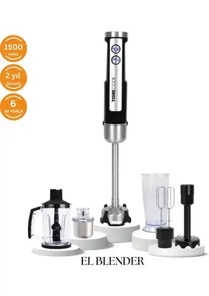TigreCook El Blender Seti İnox Doğrayıcı Kahve ve Baharat Öğütücü Patates Ezici 1500 W