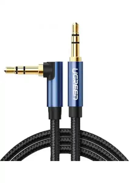 Ugreen 90 Derece L Tipi 3.5mm Aux Ses Kablosu: Dayanıklı örgülü dış katman ve altın uçlar