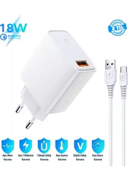 HANPORIUM Oppo A16 Uyumlu 18W Type-C Ultra Hızlı Şarj Cihazı ve Şarj Aleti Seti