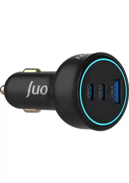 Juo 138W 3 Portlu Type-C ve USB-A Araç Şarj Aleti Güçlü ve Hızlı Şarj Çözümü