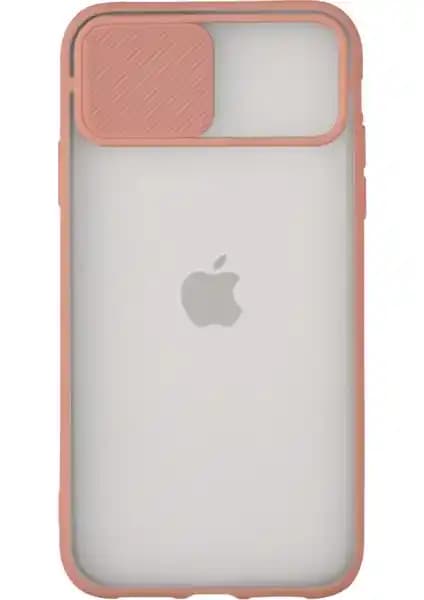 KZY Apple iPhone 11 Kapak Lensi Açılır Kapanır Kamera Korumalı Silikon Kılıf - Pudra