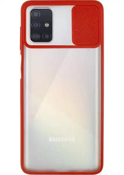 Samsung Galaxy A51 için Kırmızı Silikon Kılıf Kamera Koruyucu ve Açılır Kapanır Lens Kapaklı