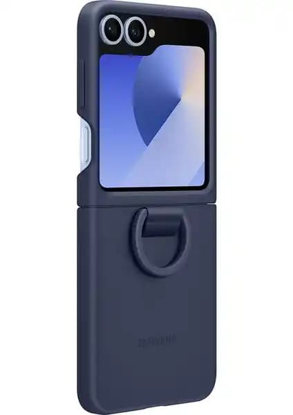 Samsung Galaxy Flip6 İçin Şık ve Koruyucu Yüzüklü Silikon Kılıf Mavi Renkli