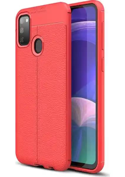 Samsung Galaxy M30S İçin Rugan Deri Görünümlü Yüksek Kalite Silikon Kılıf Kırmızı