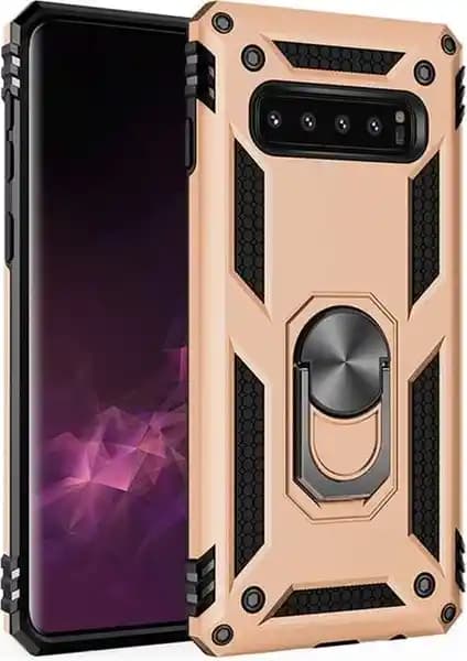 Samsung Galaxy S10 Plus İçin Çift Katmanlı Yüzüklü Manyetik Kapaklı Kılıf