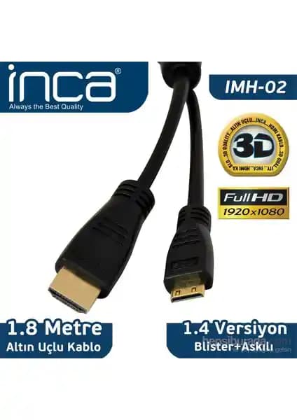 Inca IMH-02 Mini HDMI-HDMI v1.4 Kablo: Yüksek Performanslı Dayanıklı Bağlantı Çözümü