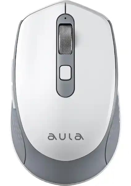 Aula AM204 Çift Modlu Bluetooth ve Kablosuz 1600DPI Şarj Edilebilir Optik Mouse Beyaz