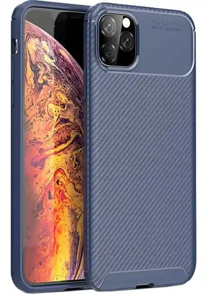 Case 4U Rugged Armor Karbon Desenli Lacivert Silikon Kılıf - iPhone 11 Pro İçin Dayanıklı Koruma