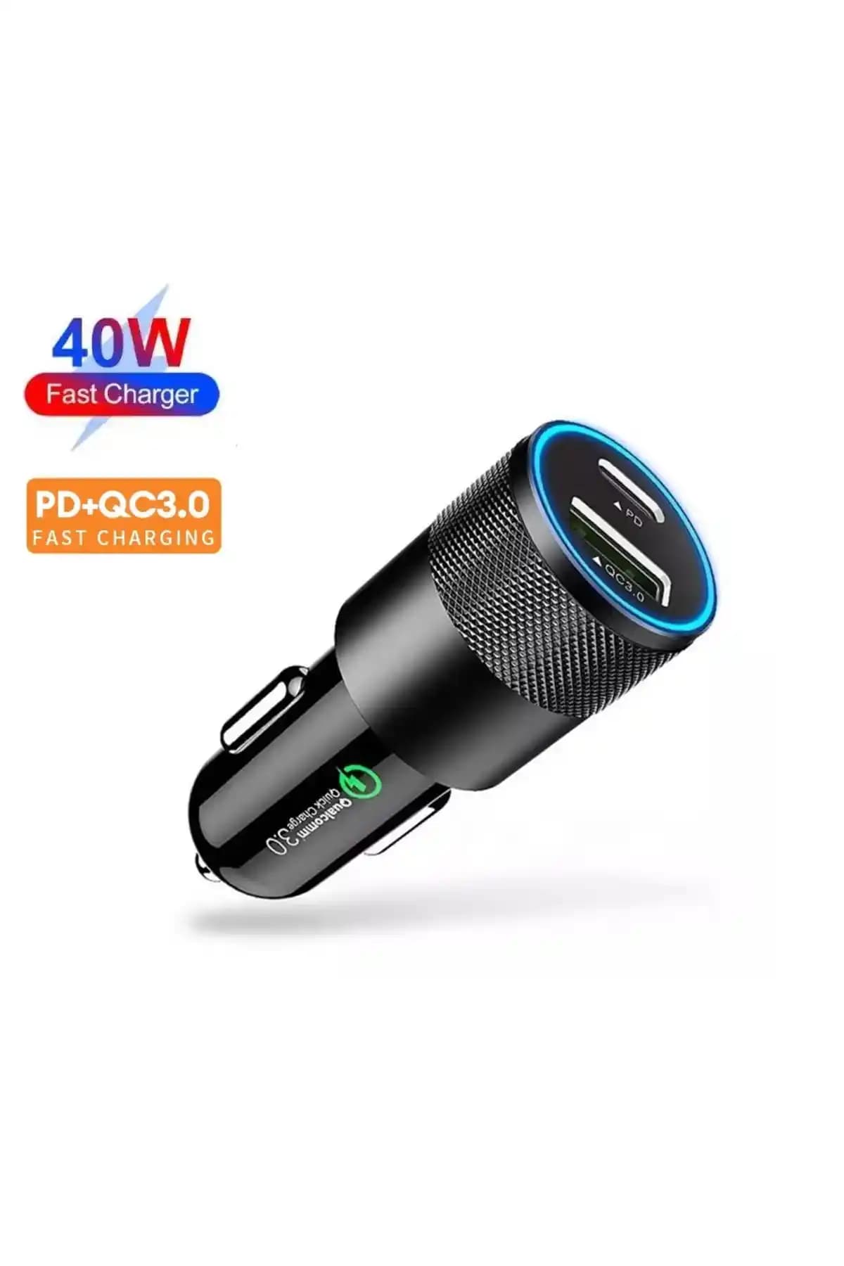 Enshall 40W Type-C ve USB Araç Çakmaklık Hızlı Şarj Aleti - iPhone Uyumlu