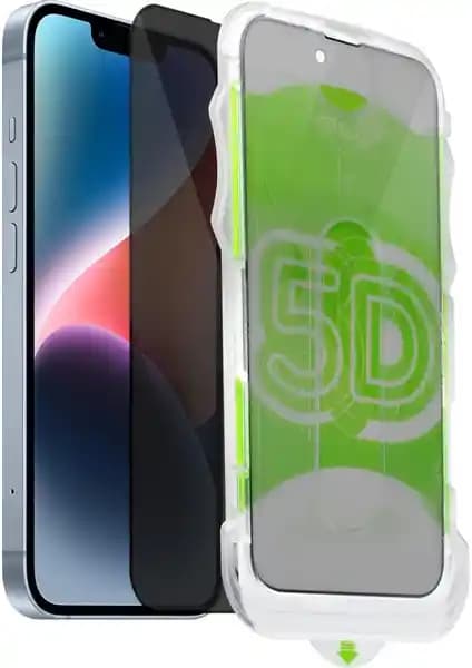 Fibaks Siyah Çerçeveli Hayalet Cam Ekran Koruyucu iPhone 13/13 Pro/14/16E için Kolay Uygulama