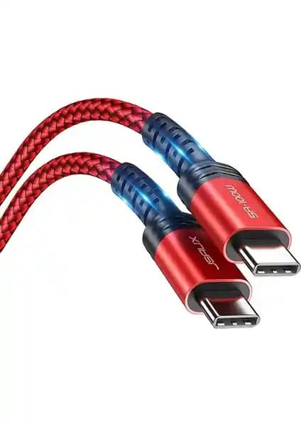 Jsaux 100W 2 Metre 5 Amper Süper Hızlı Type-C to Type-C Şarj ve Data Kablosu - Kırmızı
