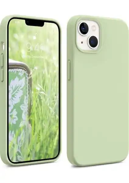 KVK Privacy iPhone 13/14 Uyumlu Kadife İç Yüzeyli Fıstık Yeşili Silikon Kılıf