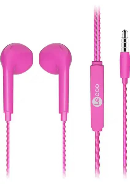 Lecoo EH104 Kablolu 3.5mm Jacklı Mikrofonlu Kulak İçi Kulaklık Pembe - Konfor ve Dayanıklılık