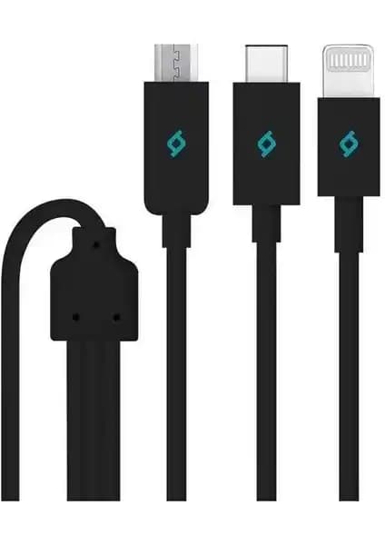 Ttec Alumicable Trio 1mt Çoklu Bağlantılı Dayanıklı ve Hızlı Şarj Kablosu