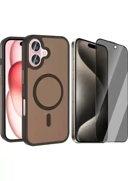 Vendas iPhone 16 Kılıf M-safe Şarj Özellikli Mat Arka Yüzey ve Hayalet Ekran Koruyucu