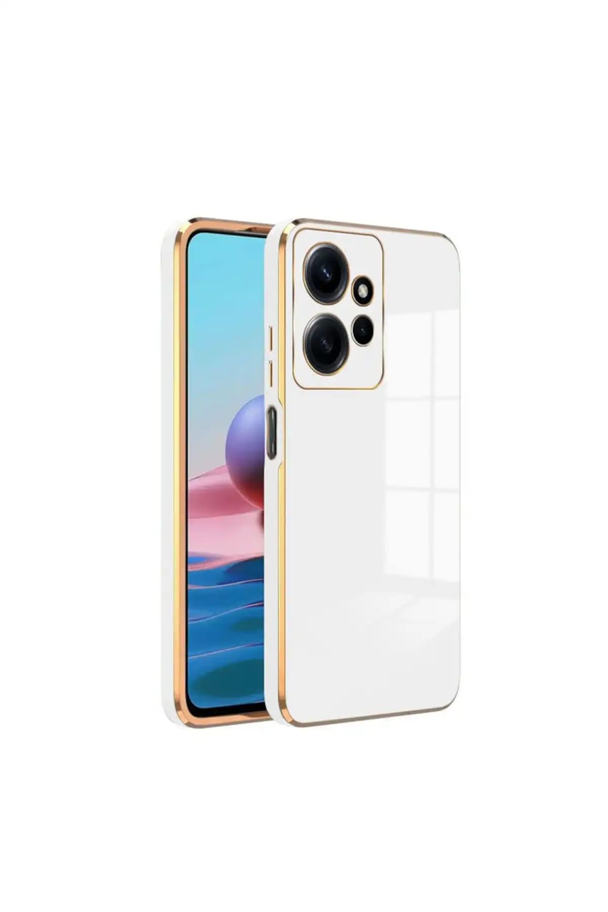 Fibaks Redmi Note 12 Kılıf Parlak Kenarlı Altın Detaylı Kamera Koruma Kapakları