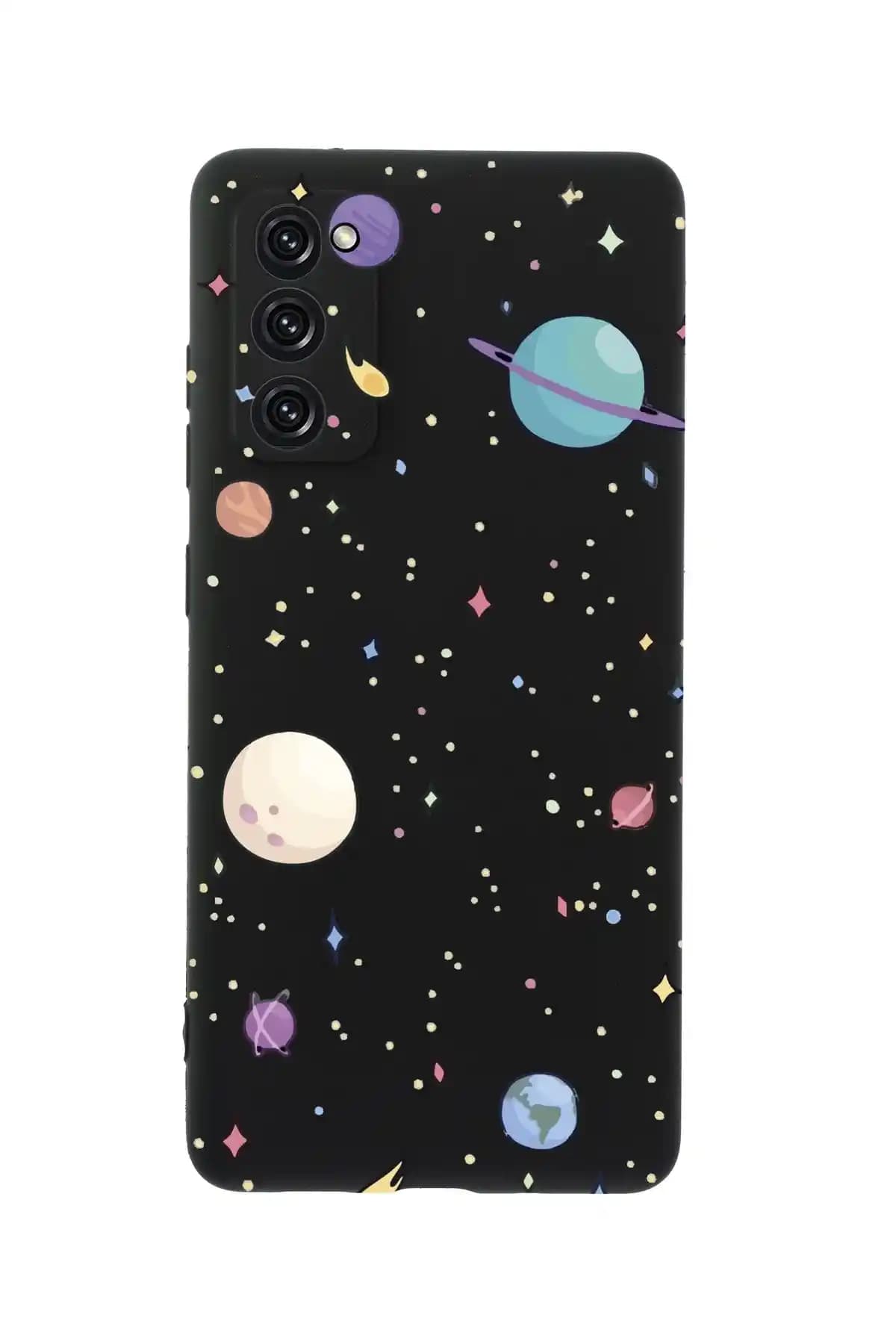 Mooodcase S20 FE Uyumlu Gezegenler Desenli Siyah Silikon Telefon Kılıfı