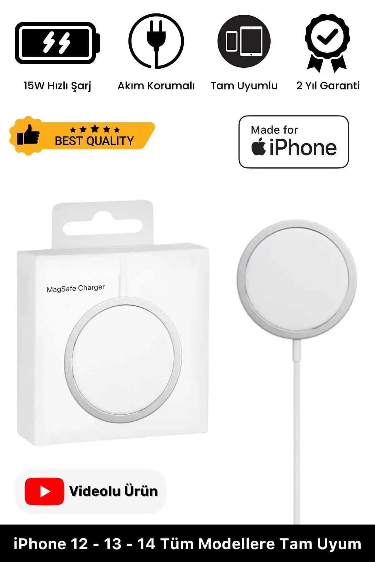 Noriyen Magsafe Kablosuz Hızlı Şarj Aleti iPhone 11-14 Uyumlu Güvenli ve Şık Tasarım