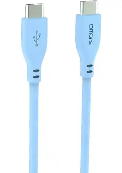 Omars Type-C Silikon PD Hızlı Şarj ve Veri Aktarım Kablosu Mavi 1 Metre