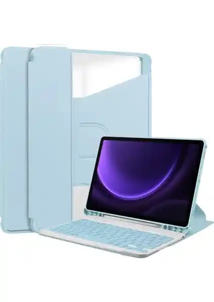 Samsung Galaxy Tab S9 Fe için Deri Kaplama ve Döner Standlı Bluetooth Klavye Kılıfı