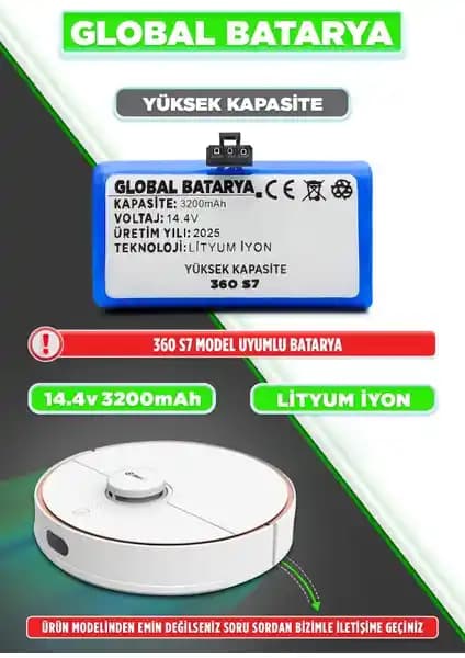 360 S7 Akıllı Robot Süpürge Bataryası Yüksek Kapasiteli Güç Kaynağı ve Güvenlik Özellikleri
