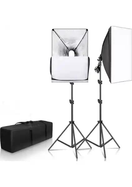 Fototek 50x70 cm Softbox Çiftli Işık Seti Giriş Seviyesi Profesyonel Olmayan Kullanıcılar İçin