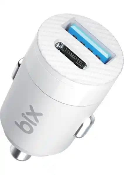 Bix BXAC65C 65W PD Type-C ve 18W USB-A Çift Portlu Araç İçi Hızlı Şarj Cihazı