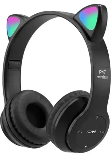 Gül İletişim P47M Bluetooth LED Işıklı Kedi Tasarımlı Katlanabilir Kulak Üstü Kulaklık