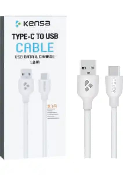 Kensa DK-152 Type-C USB Hızlı Şarj ve Veri Aktarım Kablosu Beyaz