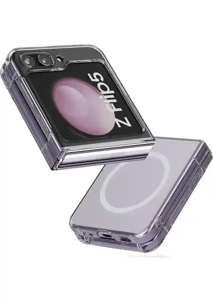 Samsung Galaxy Z Flip 5 için Magneticsafe Şeffaf Silikon Kılıf Modern ve Güvenilir Koruma