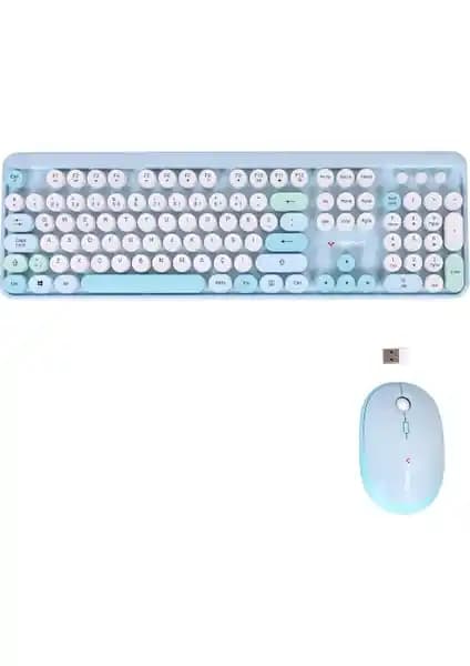 Twotech Renkli Tuşlu Kablosuz Türkçe Q Klavye ve Mouse Seti İş ve Ev Kullanımı İçin Uygun