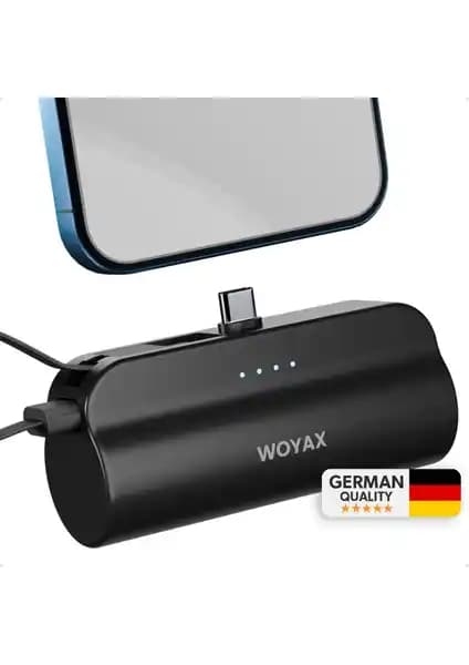 Woyax By Deji Type-C Soketli Siyah Powerbank 5000mAh Taşınabilir Güç Kaynağı