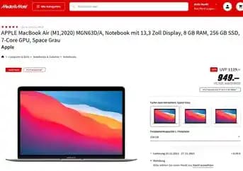 MediaMarkt'ta MacBook Air M1: Güçlü ve Hafif Tasarımıyla Yüksek Performans Sunar