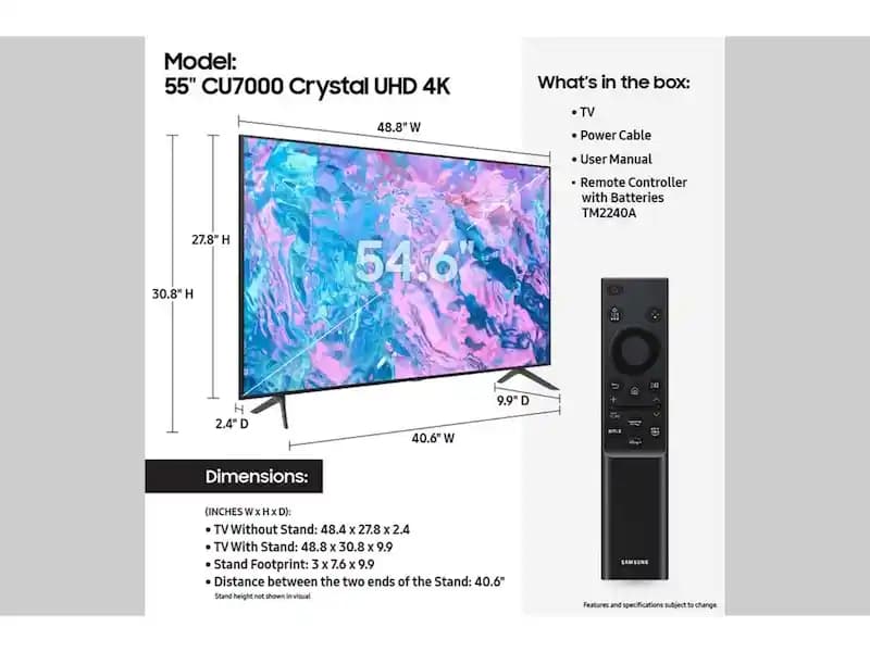 Samsung 55CU7000 Akıllı 4K Ultra HD Televizyonu: Yüksek Teknoloji ve Tasarımın Buluşması