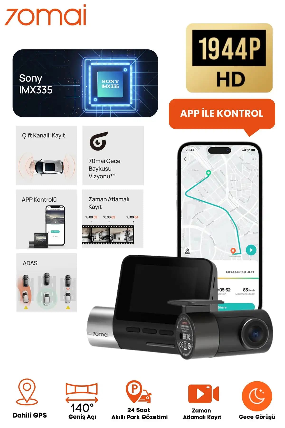 Xiaomi 70mai A500s Pro Plus + RC06 Arka Kamera Seti ile Otomobil Güvenliğinizi Artırın