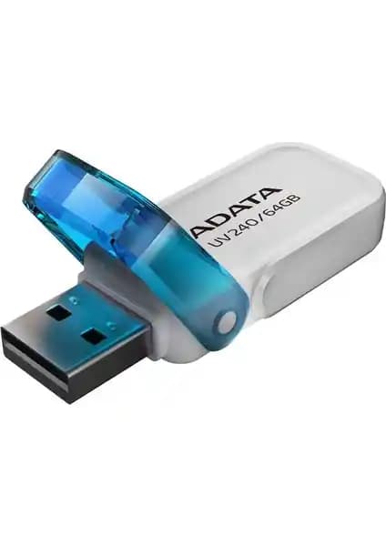 Adata AUV240-64G 64GB USB 2.0 Beyaz Flash Bellek Günlük Kullanım İçin Pratik Depolama Çözümü