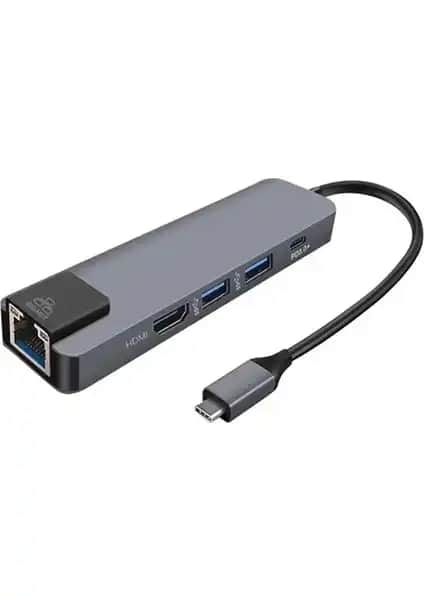 Alfais 4332 Çok Fonksiyonlu USB 3.1 Type-C Adaptör HDMI ve Ethernet Bağlantısı ile