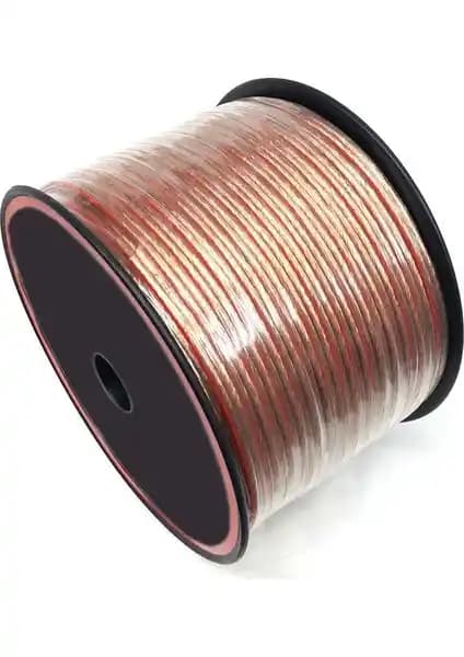 Class 2x2,50mm Hoparlör Ses Sistemi Kablosu 25 Metre Şeffaf ve Kırmızı Çizgili