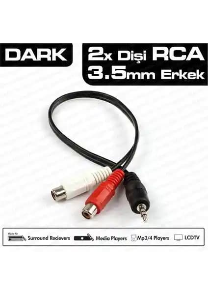 Dark 2 x RCA (Analog Ses) - 3.5mm Stereo Dönüştürücü ile Ses Bağlantılarında Yenilikçi Çözüm